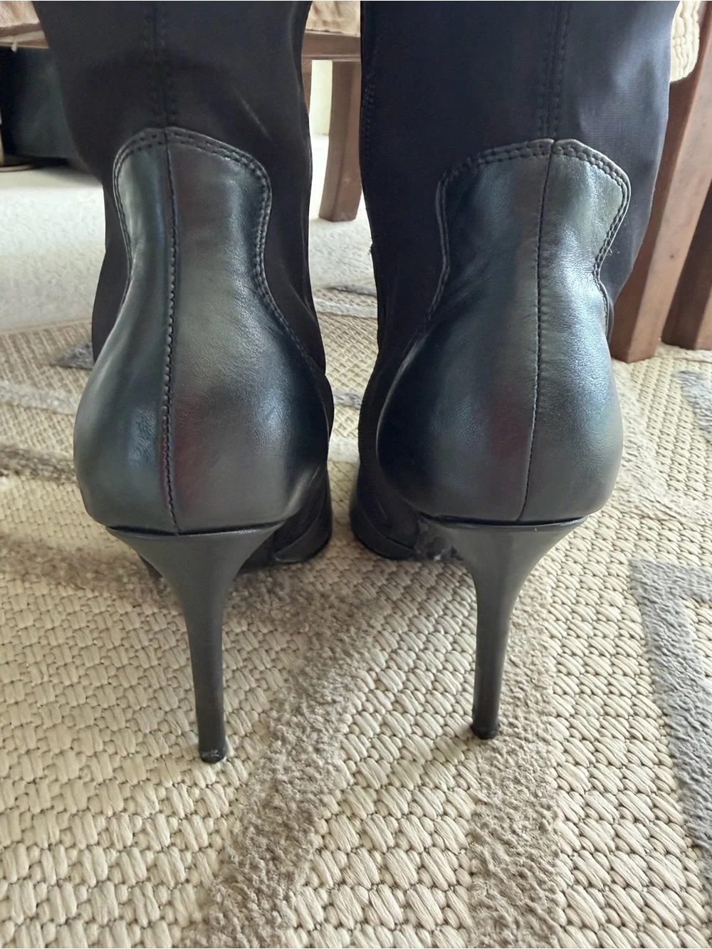 Charles David Black Leather Over the Knee Boots Size 8 Pointed Toe Stiletto